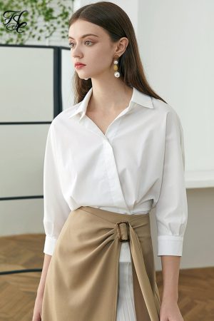 Blusas asimétrica informal de algodón para mujer
