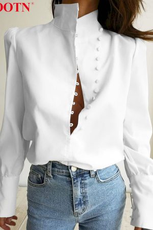 Blusas blanca de cuello alto para mujer