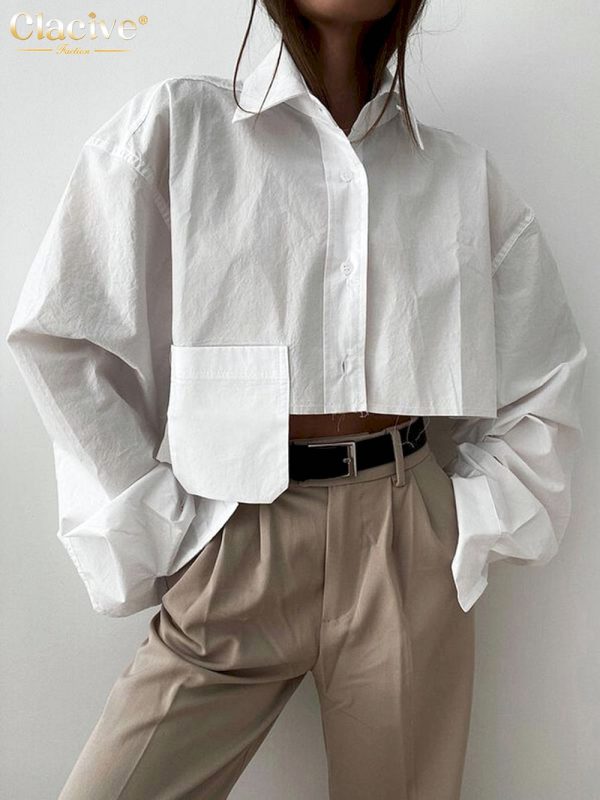 Blusas blanca de manga larga para mujer