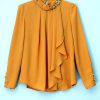 Blusas de chifón con cuello levantado y cuentas para mujer