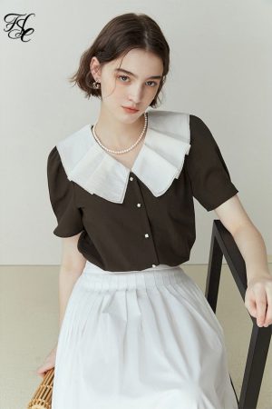 Blusas de chifón con cuello peter pan para mujer