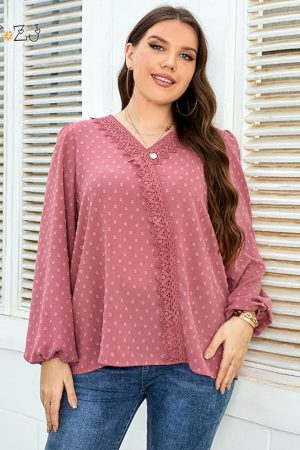 Blusas de encaje con manga farol para mujer
