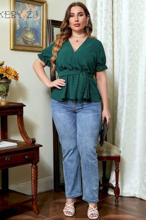 Blusas de manga corta con cinturón para mujer