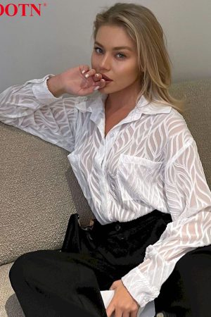 Blusas de manga larga con solapa fina para mujer