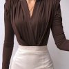 Body bodycon marrón con cuello en v para mujer