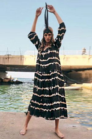 Caftán a rayas vintage para mujer