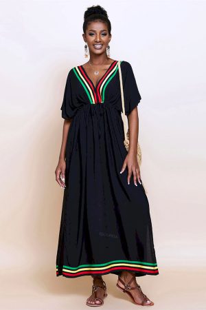 Caftán largos informal con cuello en v para mujer