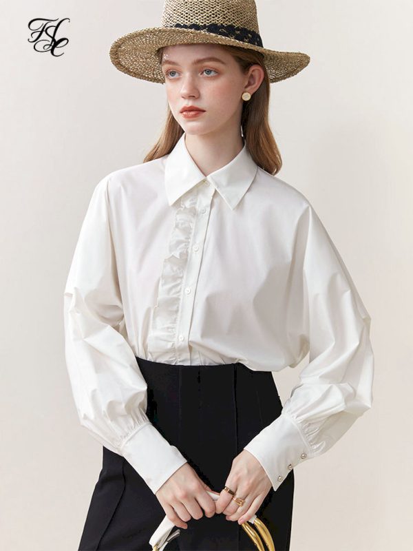 Camisa blanca de diseño francés para mujer