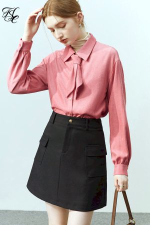 Camisa de oficina con cinta francesa para mujer