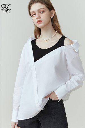 Camisa falsa de dos piezas de manga larga para mujer