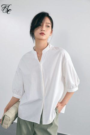 Camisa francesa de manga corta para mujer