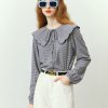 Camisa informal a cuadros con cuello de muñeca para mujer