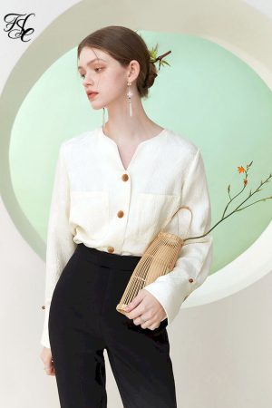 Camisa jacquard de estilo chino para mujer