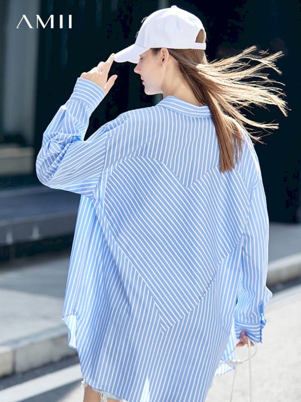 Camisa minimalistas a rayas azules para mujer