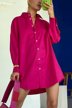 Camisa rosa holgada informal para mujer