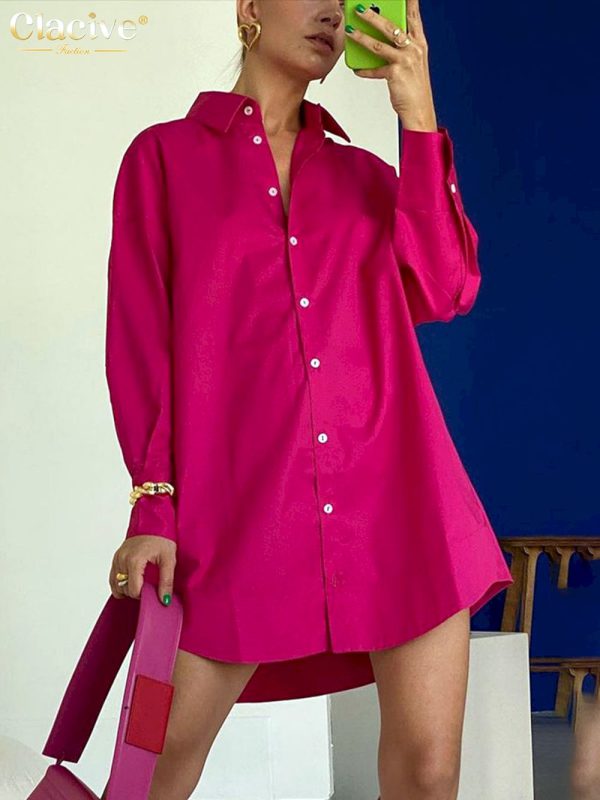 Camisa rosa holgada informal para mujer