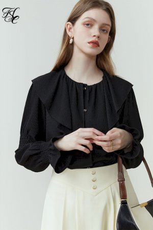 Camisa texturizada negra vintage para mujer