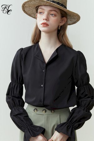 Camisas de manga larga con cuello redondo para mujer