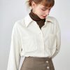 Camisas de pana roja retro para mujer