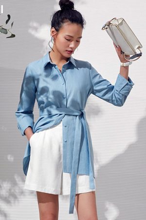 Camisas minimalistas de manga larga abotonada para mujer