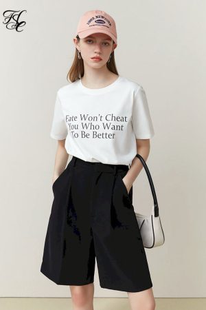 Camisetas blanca de manga corta con estampado de letras para mujer
