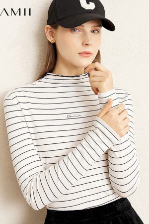 Camisetas de manga larga a rayas para mujer