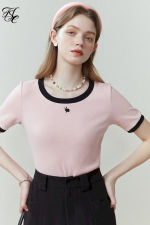Camisetas de punto con cuello redondo para mujer