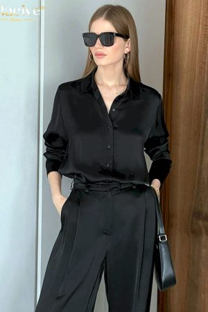 Conjunto de dos piezas de pantalón ancho negro para mujer