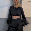 Conjunto de dos piezas de pantalones de satén para mujer