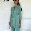 Conjunto de pantalones plisados verdes para mujer