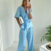Conjunto de piezas de lino azul para mujer