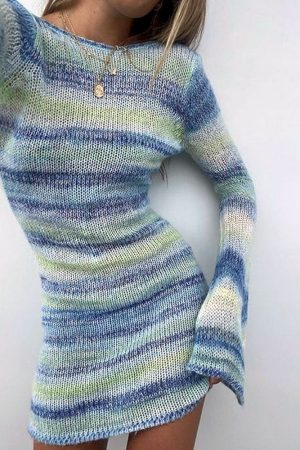 Criptográfico otoño sin respaldo suéteres de punto Vestidos de mujer elegante manga mini vestidos a