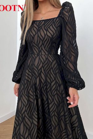 Elegante Vestidos negro de cintura alta para mujer