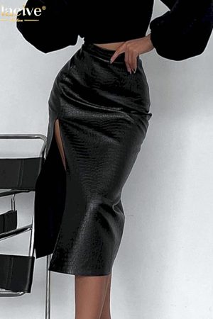 Faldas ajustadas de cuero pu para mujer