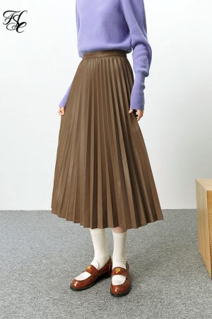 Faldas de cuero de longitud media para mujer
