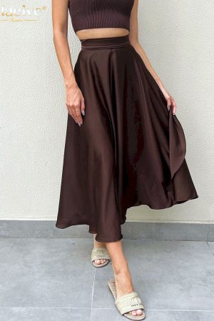 Faldas de satén marrón informal para mujer