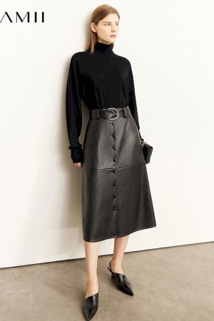 Faldas minimalistas de cuero pu para mujer