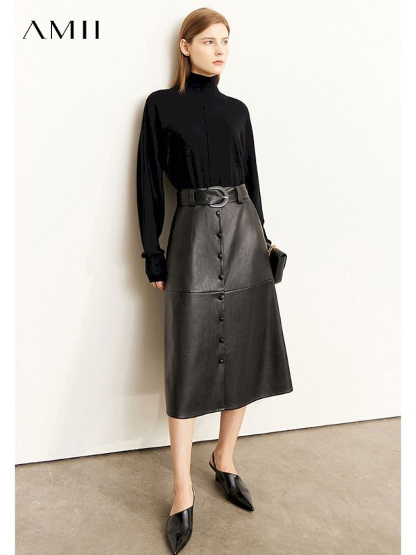Faldas minimalistas de cuero pu para mujer
