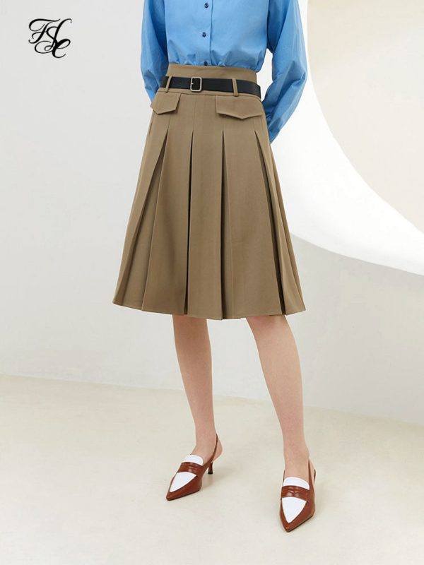 Faldas plisada informal con cinturón para mujer