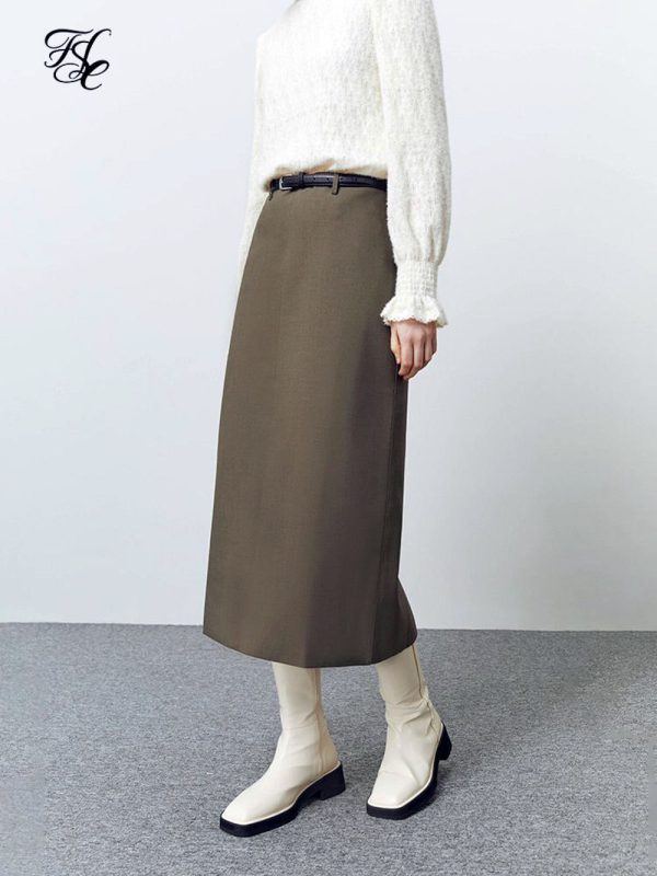 Fsle commuter straight high waist skirt for women winter new h shaped loose thin solid casual skirt