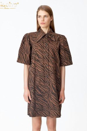 Holgado Vestidos cortos de manga corta con solapa para mujer