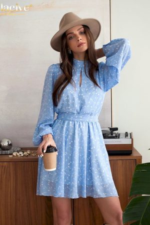 Holgado Vestidos cortos de manga larga con cuello levantado para mujer