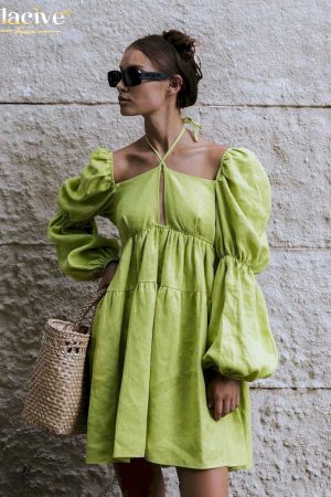 Mini Vestidos con cuello halter y cordones para mujer