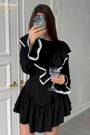 Mini Vestidos negro holgado de oficina para mujer