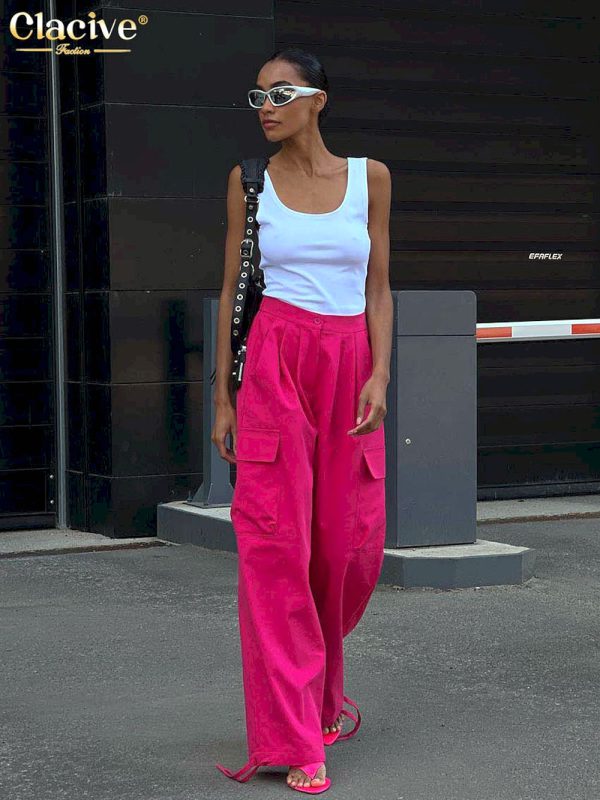 Pantalones cargo rosa holgados vintage para mujer