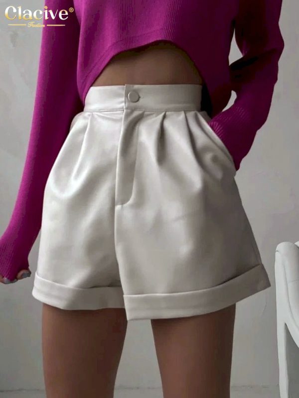Pantalones cortos de piel sintética de albaricoque para mujer
