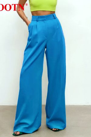 Pantalones de calle plisados de cintura alta para mujer