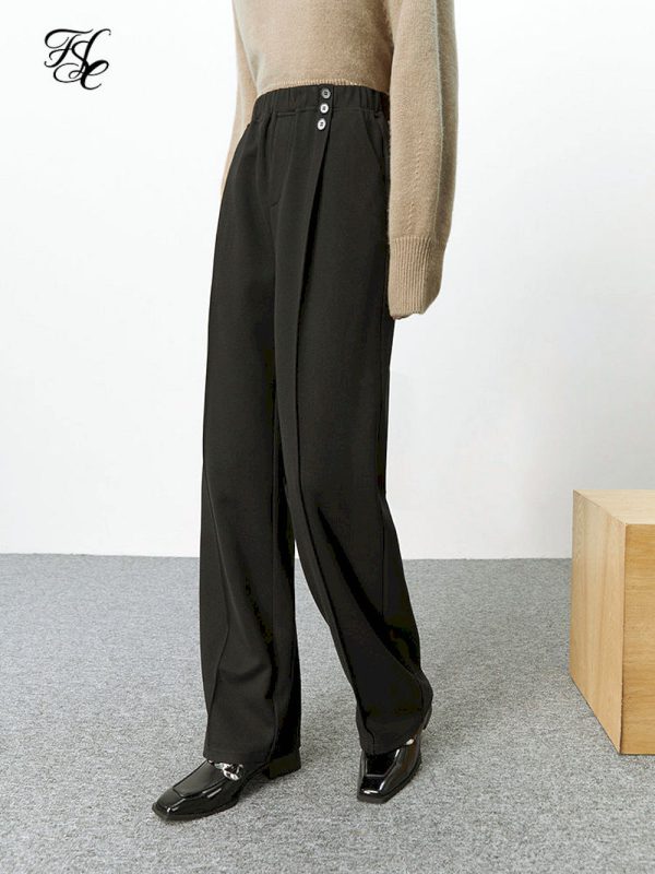 Pantalones de cintura elástica de punto de estilo informal para mujer