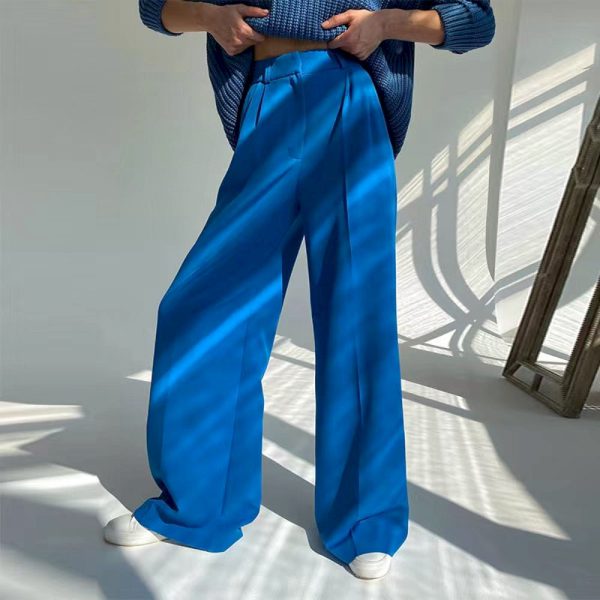 Pantalones de oficina azules clásicos elegantes para mujer