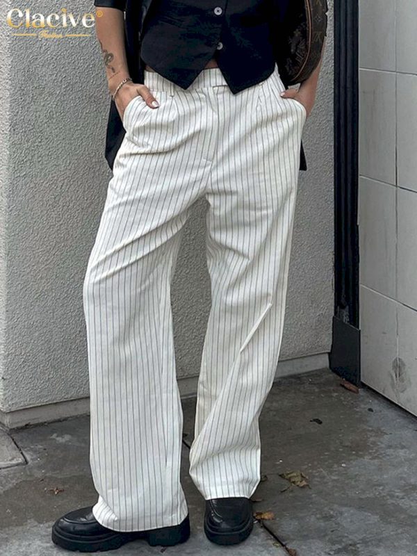Pantalones elegantes con estampado a rayas para mujer